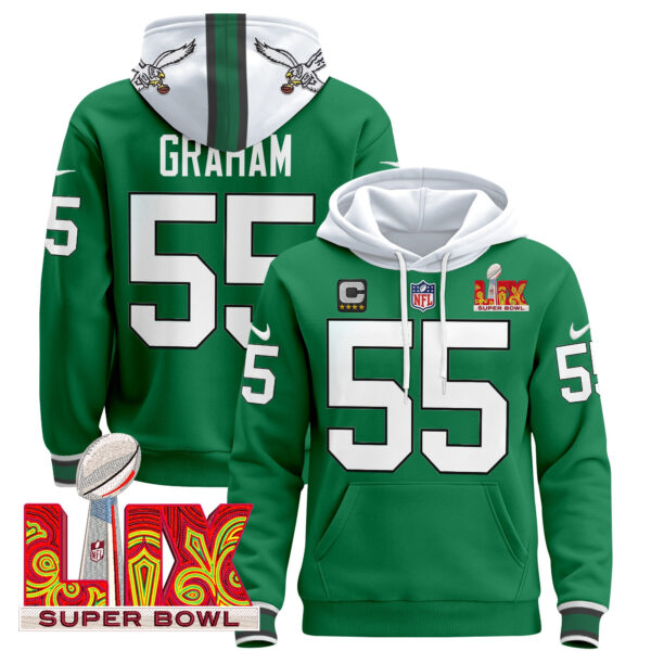 Men's Philadelphia Eagles Super Bowl LIX Patch Pullover Hoodie V4 - All Stitched - Image 37