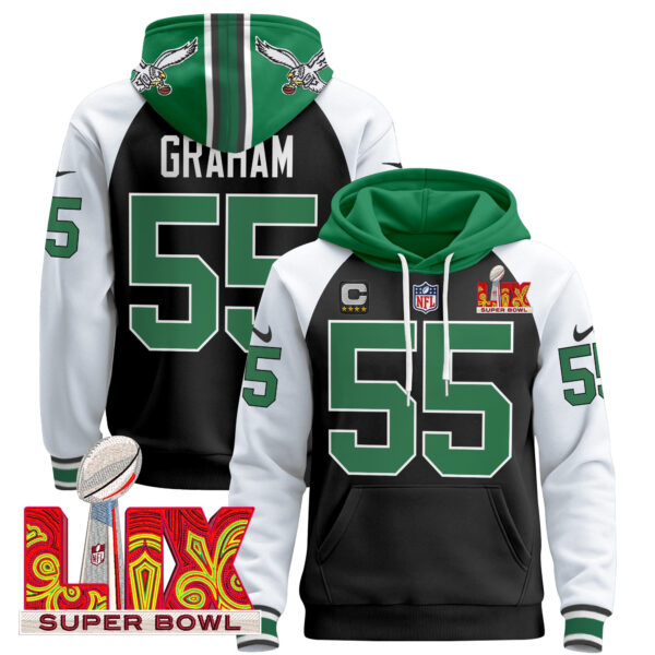 Men's Philadelphia Eagles Super Bowl LIX Patch Pullover Hoodie V4 - All Stitched - Image 17