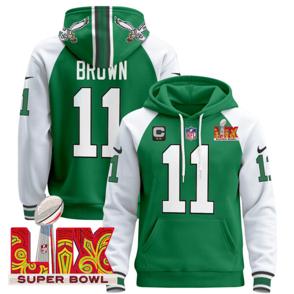 Men's Philadelphia Eagles Super Bowl LIX Patch Pullover Hoodie V4 - All Stitched - Image 29