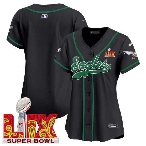 Women's Eagles Super Bowl LIX Patch Kelly Green Vapor Baseball Jersey - All Stitched - Image 33