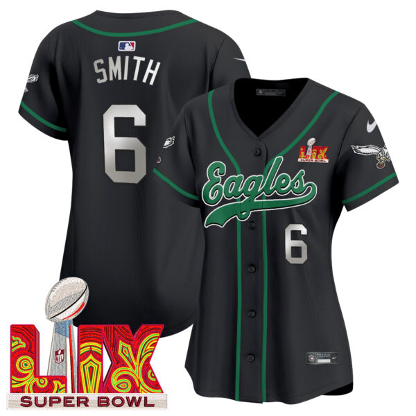 Women's Eagles Super Bowl LIX Patch Kelly Green Vapor Baseball Jersey - All Stitched - Image 27