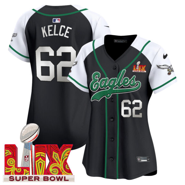 Women's Eagles Super Bowl LIX Patch Kelly Green Vapor Baseball Jersey - All Stitched - Image 48