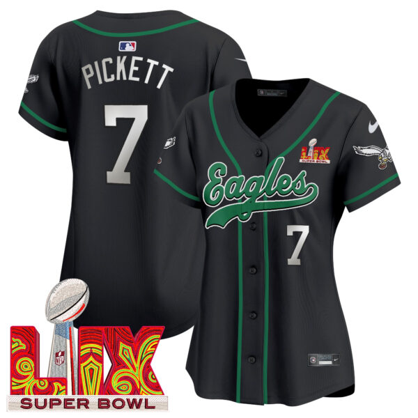 Women's Eagles Super Bowl LIX Patch Kelly Green Vapor Baseball Jersey - All Stitched - Image 24