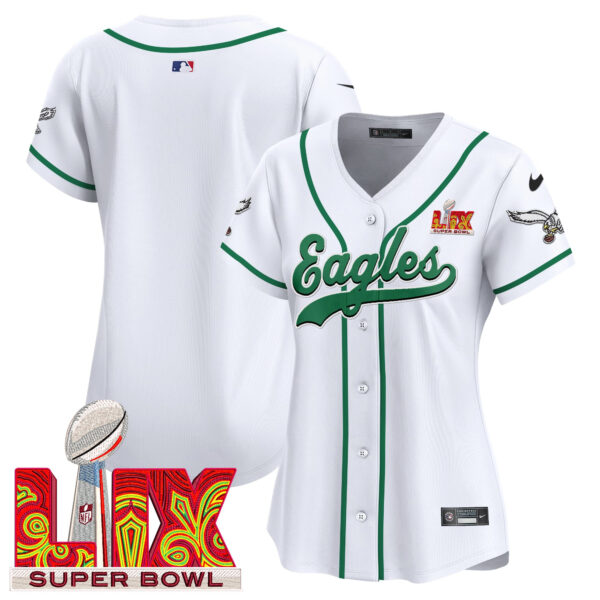 Women's Eagles Super Bowl LIX Patch Kelly Green Vapor Baseball Jersey - All Stitched - Image 22