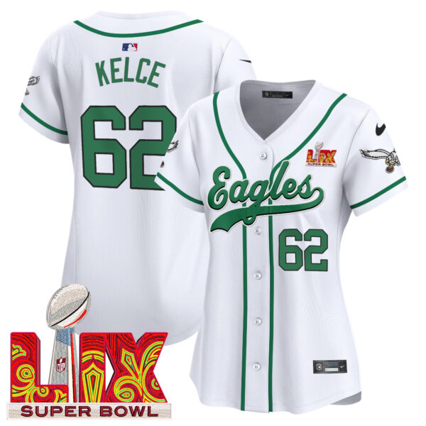 Women's Eagles Super Bowl LIX Patch Kelly Green Vapor Baseball Jersey - All Stitched - Image 15
