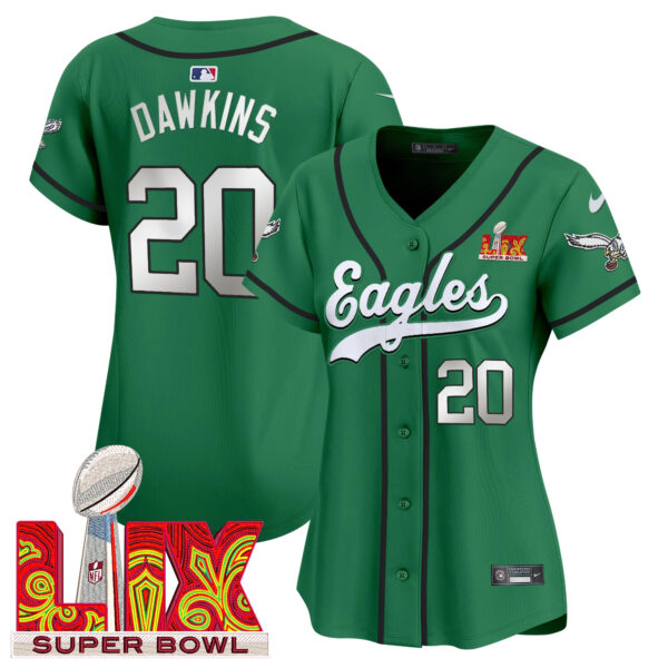 Women's Eagles Super Bowl LIX Patch Kelly Green Vapor Baseball Jersey - All Stitched - Image 8
