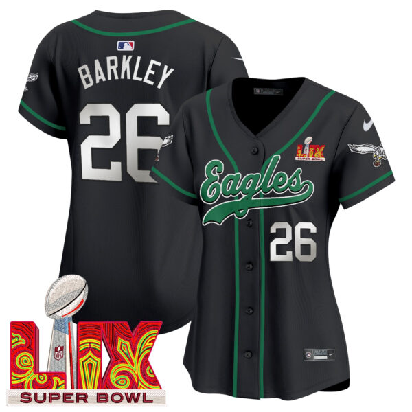 Women's Eagles Super Bowl LIX Patch Kelly Green Vapor Baseball Jersey - All Stitched - Image 23