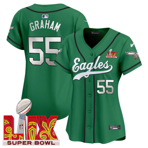 Women's Eagles Super Bowl LIX Patch Kelly Green Vapor Baseball Jersey - All Stitched - Image 7