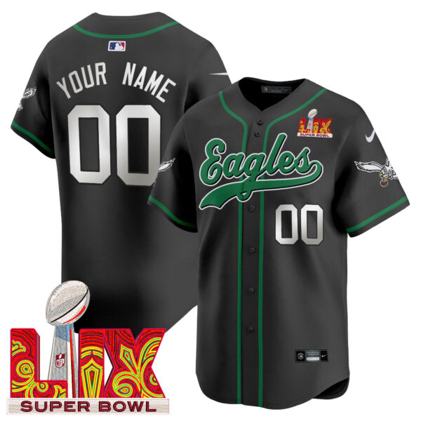 Eagles Super Bowl LIX Patch Kelly Green Vapor Baseball Custom Jersey V2 - All Stitched - Image 5