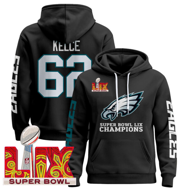 Philadelphia Eagles Super Bowl LIX Patch Pullover Hoodie V5 - All Stitched - Image 3