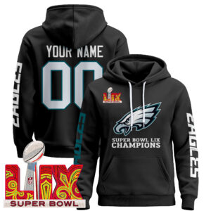 Philadelphia Eagles Super Bowl LIX Patch Custom Pullover Hoodie V5 - All Stitched