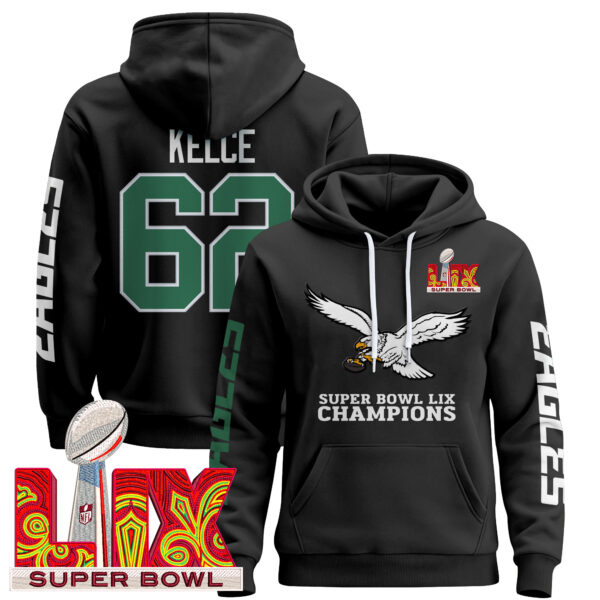 Men's Philadelphia Eagles Super Bowl LIX Patch Pullover Hoodie V6 - All Stitched - Image 3