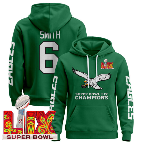 Men's Philadelphia Eagles Super Bowl LIX Patch Pullover Hoodie V6 - All Stitched - Image 13