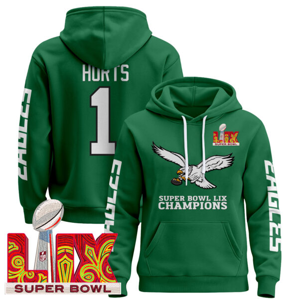 Men's Philadelphia Eagles Super Bowl LIX Patch Pullover Hoodie V6 - All Stitched - Image 11