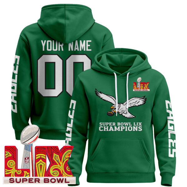 Philadelphia Eagles Super Bowl LIX Patch Custom Pullover Hoodie V6 - All Stitched - Image 2