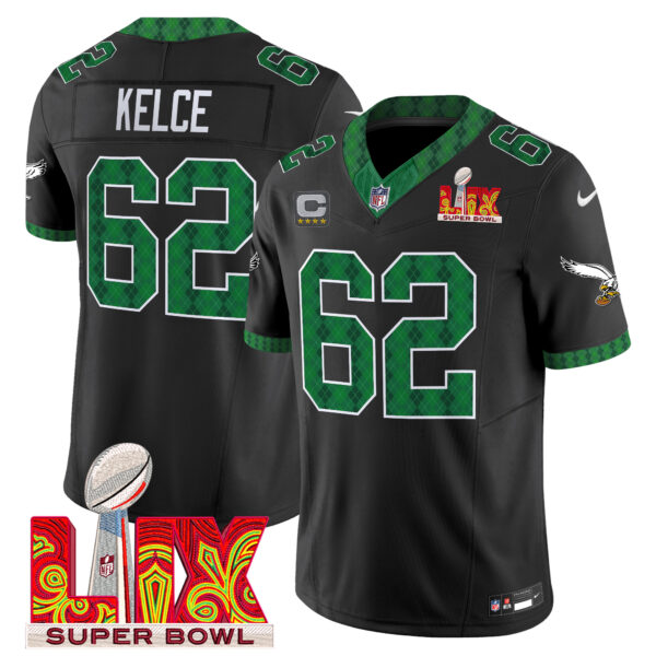 Men's Eagles Kelly Green St. Patrick's Day Super Bowl LIX Patch Vapor Limited Jersey - All Stitched - Image 21