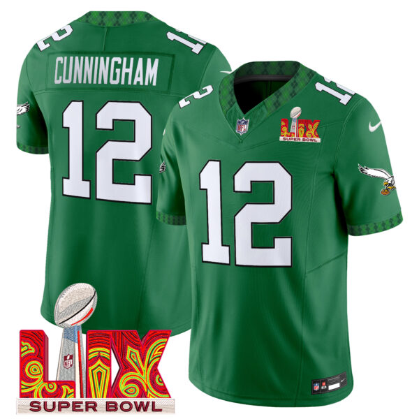 Men's Eagles Kelly Green St. Patrick's Day Super Bowl LIX Patch Vapor Limited Jersey - All Stitched - Image 14