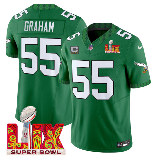 Men's Eagles Kelly Green St. Patrick's Day Super Bowl LIX Patch Vapor Limited Jersey - All Stitched - Image 15