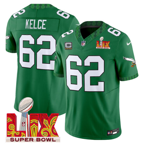 Men's Eagles Kelly Green St. Patrick's Day Super Bowl LIX Patch Vapor Limited Jersey - All Stitched - Image 12