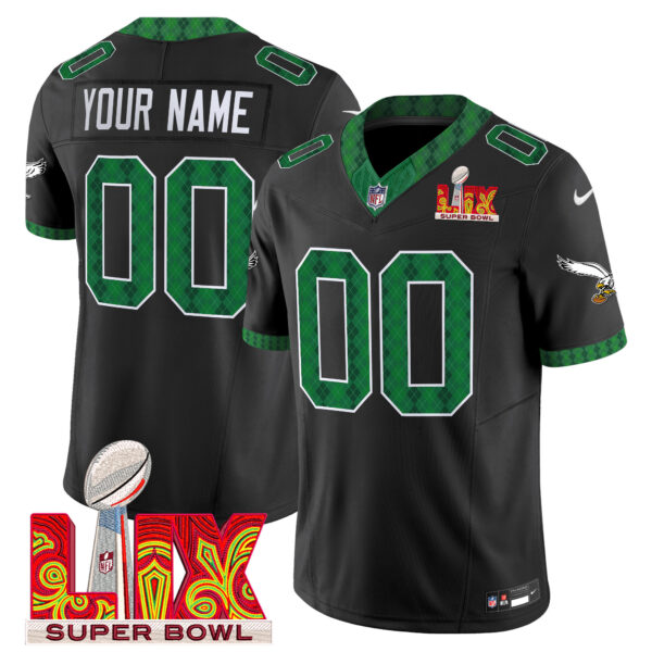 Eagles Kelly Green St. Patrick's Day Super Bowl LIX Patch Vapor Limited Custom Jersey - All Stitched - Image 3
