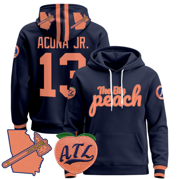 Men's Atlanta Braves The Big Peach Pullover Hoodie - All Stitched - Image 31