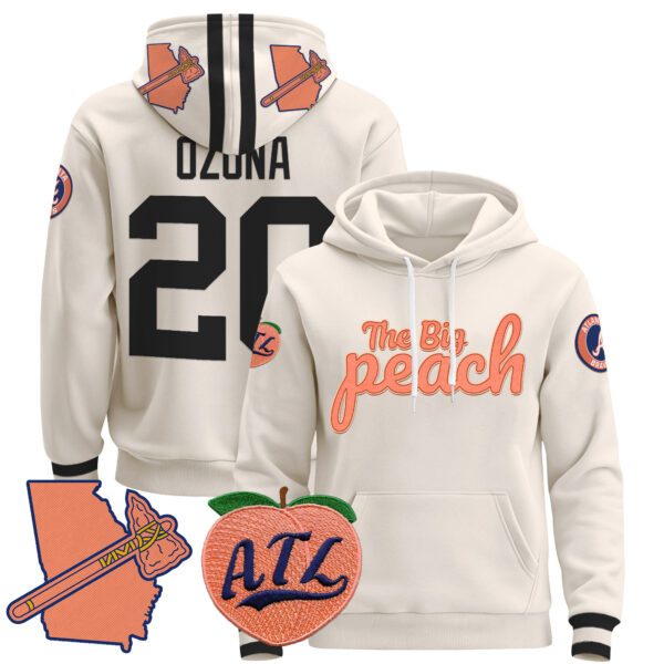 Men's Atlanta Braves The Big Peach Pullover Hoodie - All Stitched - Image 8
