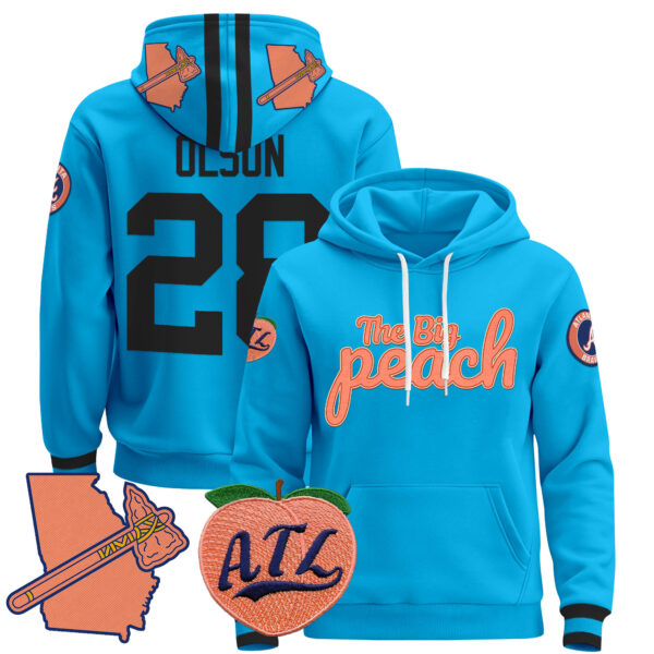 Men's Atlanta Braves The Big Peach Pullover Hoodie - All Stitched - Image 46