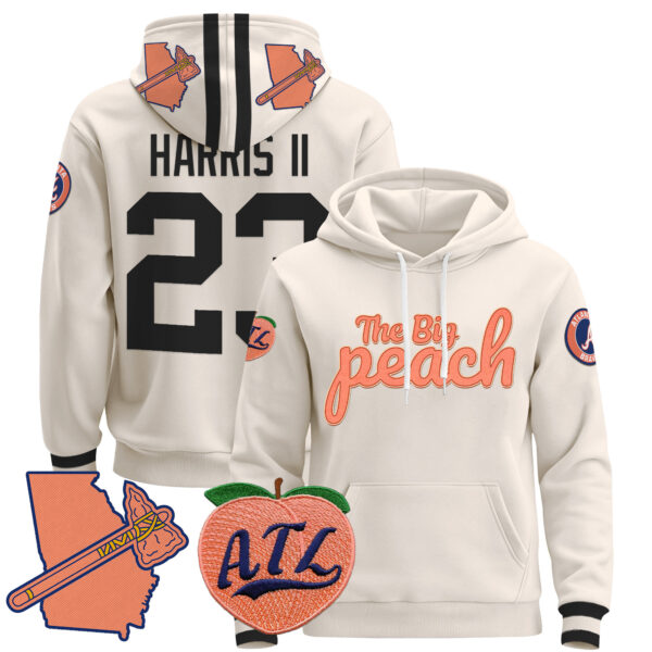 Men's Atlanta Braves The Big Peach Pullover Hoodie - All Stitched - Image 5