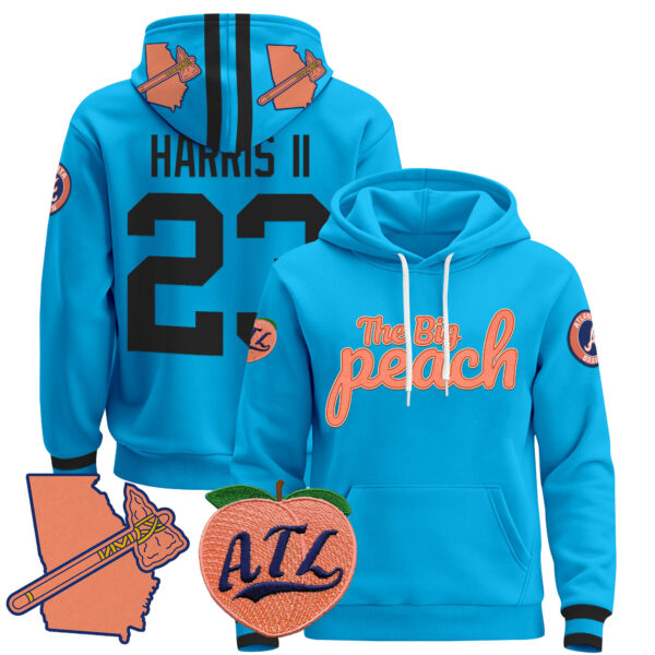 Men's Atlanta Braves The Big Peach Pullover Hoodie - All Stitched - Image 45