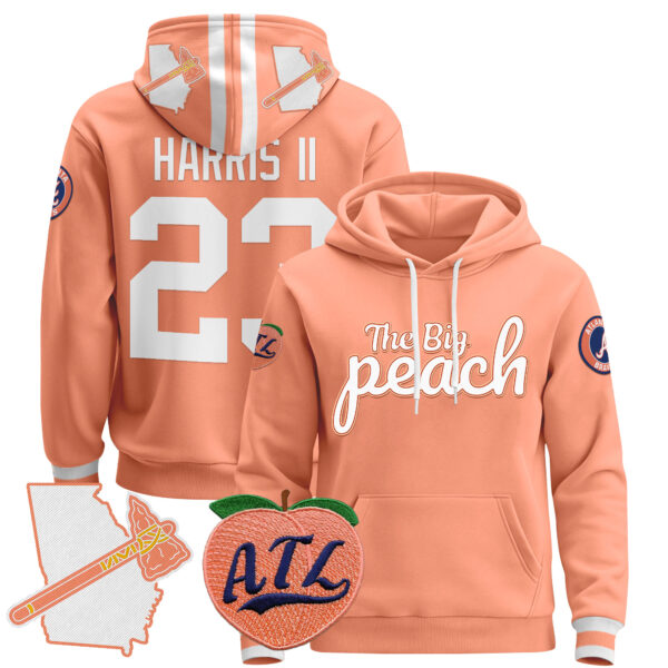 Men's Atlanta Braves The Big Peach Pullover Hoodie - All Stitched - Image 15