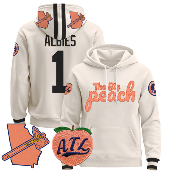 Men's Atlanta Braves The Big Peach Pullover Hoodie - All Stitched - Image 7