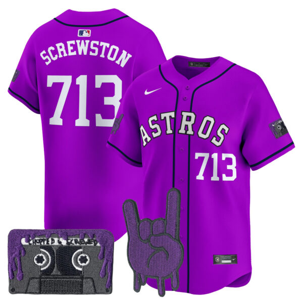 Youth's Houston Astros DJ Screw Patch Vapor Premier Limited Jersey - All Stitched - Image 14