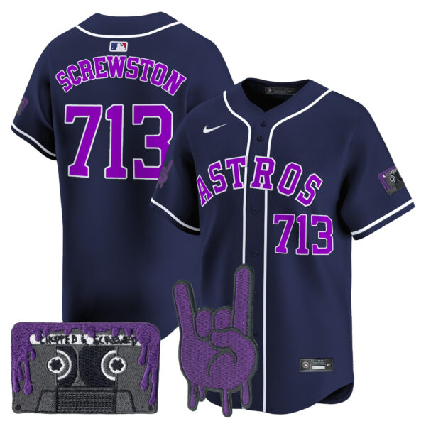 Youth's Houston Astros DJ Screw Patch Vapor Premier Limited Jersey - All Stitched - Image 49