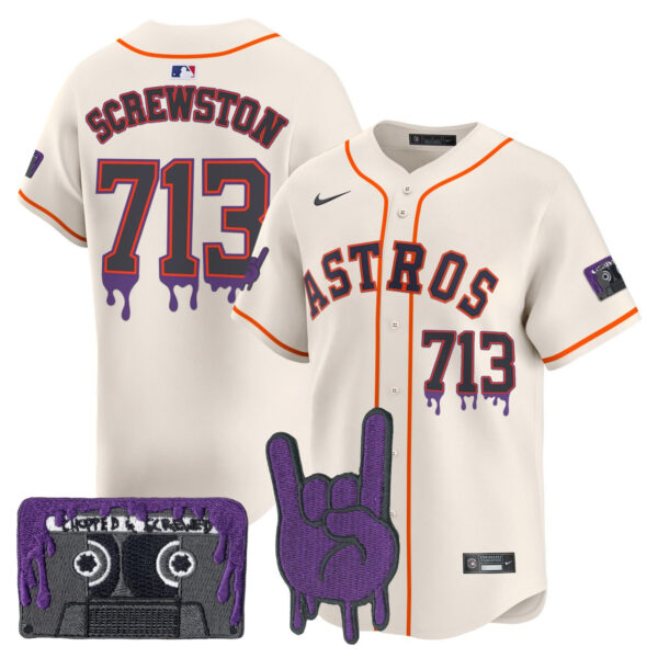 Houston Astros DJ Screw Patch Cream Vapor Premier Limited Customized Jersey - All Stitched