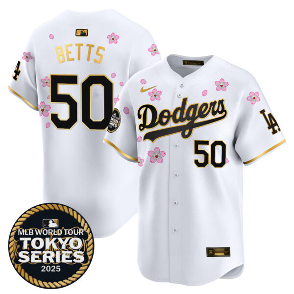 Men's Dodgers Tokyo Series 2025 Gold Trim Vapor Premier Limited Jersey V2 - Stitched - Image 10