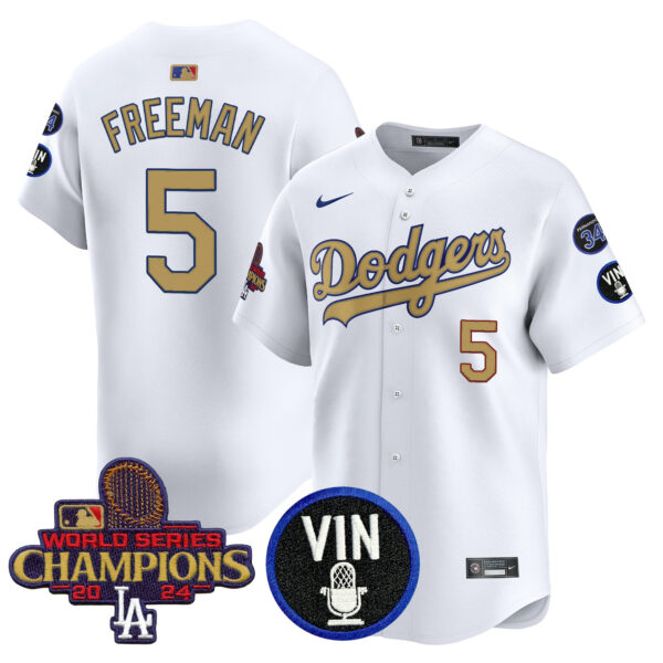 Men's Dodgers 2025 Vin Scully & #34 Fernando Patch Gold Vapor Premier Limited Jersey - All Stitched - Image 6