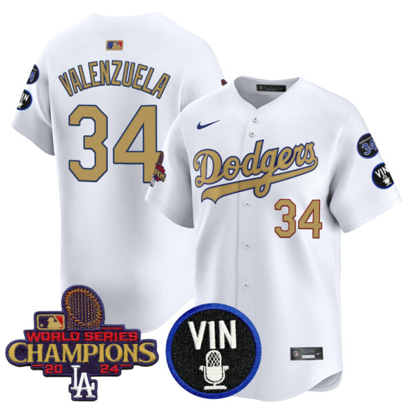 Men's Dodgers 2025 Vin Scully & #34 Fernando Patch Gold Vapor Premier Limited Jersey - All Stitched - Image 5
