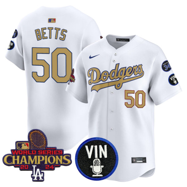 Men's Dodgers 2025 Vin Scully & #34 Fernando Patch Gold Vapor Premier Limited Jersey - All Stitched - Image 7