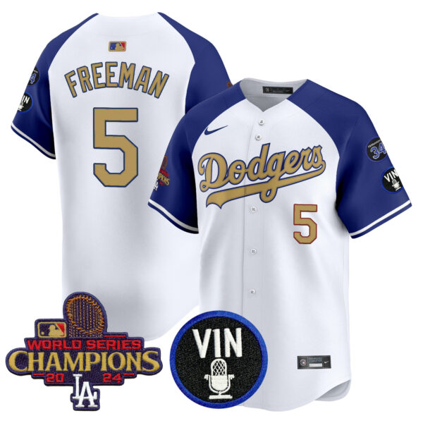 Men's Dodgers 2025 Vin Scully & #34 Fernando Patch Gold Vapor Premier Limited Jersey - All Stitched - Image 29