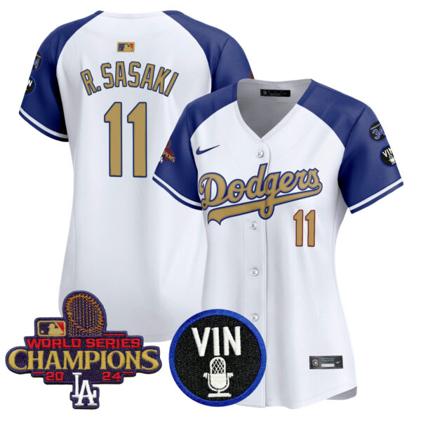 Women's Dodgers 2025 Vin Scully & #34 Fernando Patch Gold Vapor Premier Limited Jersey - All Stitched - Image 27