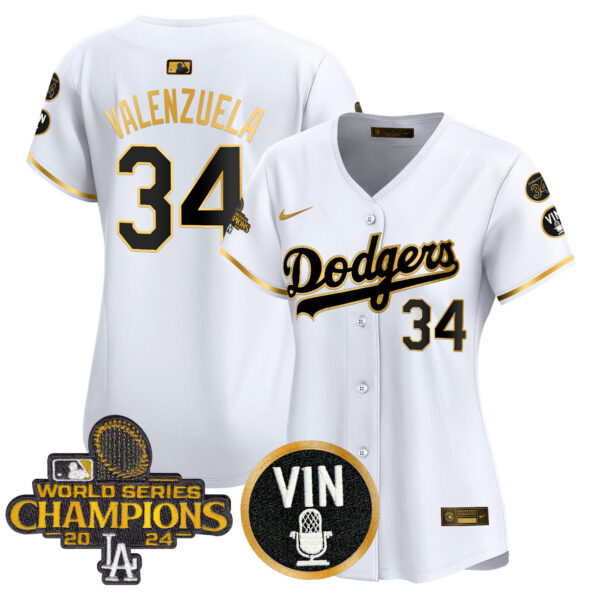 Women's Dodgers 2025 Vin Scully & #34 Fernando Patch Gold Vapor Premier Limited Jersey - All Stitched - Image 52
