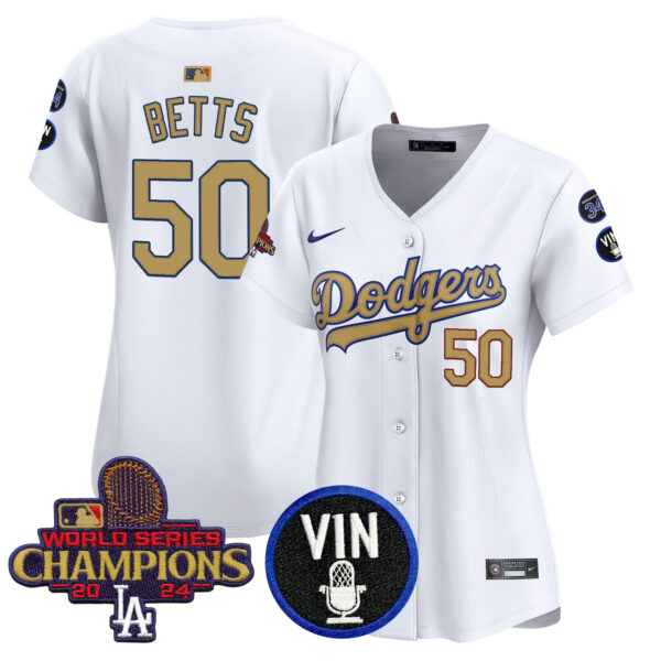 Women's Dodgers 2025 Vin Scully & #34 Fernando Patch Gold Vapor Premier Limited Jersey - All Stitched - Image 6