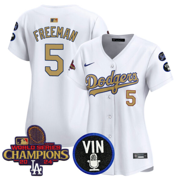 Women's Dodgers 2025 Vin Scully & #34 Fernando Patch Gold Vapor Premier Limited Jersey - All Stitched - Image 5