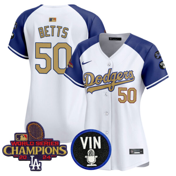 Women's Dodgers 2025 Vin Scully & #34 Fernando Patch Gold Vapor Premier Limited Jersey - All Stitched - Image 30