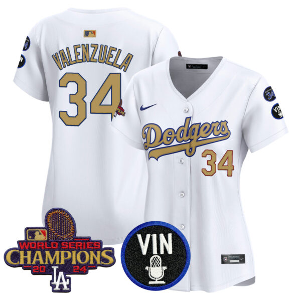 Women's Dodgers 2025 Vin Scully & #34 Fernando Patch Gold Vapor Premier Limited Jersey - All Stitched - Image 4