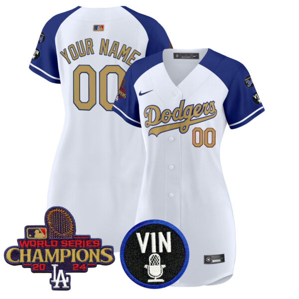 Dodgers 2025 Vin Scully & #34 Fernando Patch Gold Baseball Custom Dress - All Stitched - Image 3