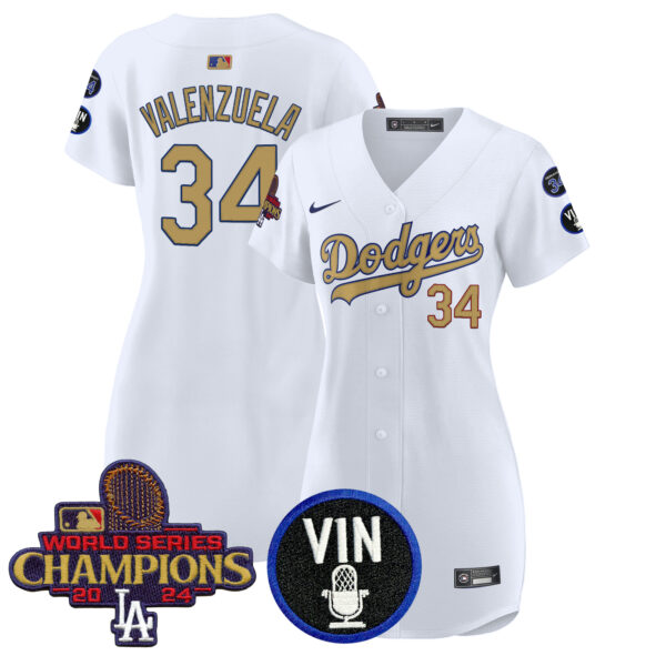 Women's Dodgers 2025 Vin Scully & #34 Fernando Patch Gold Baseball Dress - All Stitched - Image 4