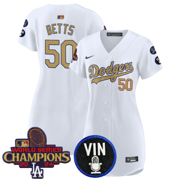 Women's Dodgers 2025 Vin Scully & #34 Fernando Patch Gold Baseball Dress - All Stitched - Image 6