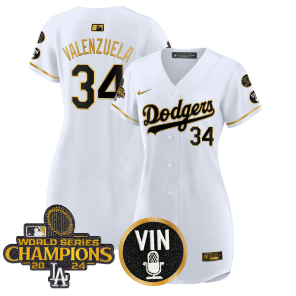 Women's Dodgers 2025 Vin Scully & #34 Fernando Patch Gold Baseball Dress - All Stitched - Image 52