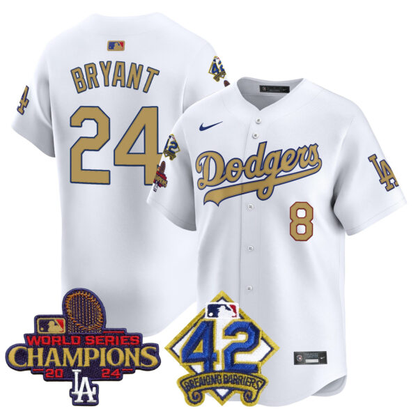 Men's Dodgers 2024 World Series Champions & Jackie Robinson Patch Vapor Premier Limited Jersey - All Stitched - Image 8
